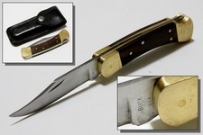 BUCK 110 Folding Hunter Pocket Knife USA 2 Dot 1970s Leather Sheath Vintage picture