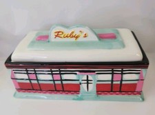 Retro Ruby's Roadside Diner W M G Cookie Jar and Matching Napkin Holder picture