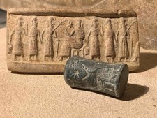 Sumerian / Akkadian Ishtar & Enlil cylinder seal & impression - harvest replica. picture