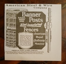 1928 American Steel & Wire Company Banner Posts & Zinc Insulated Fences Print Ad picture