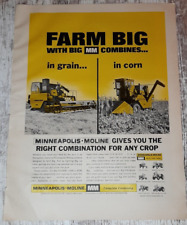 1966 Minneapolis Moline Vintage Print Ad Combine Tractor Farming Harvest Crop picture
