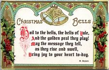 Unused Vintage Christmas Motto Postcard 1910 M. Bryant Verse Poem Bells PI picture