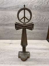 Vintage 1970s IKE Cast Brass Bronze Peace Symbol Ankh Cross Ashtray Incense Base picture