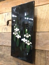 Vintage Antique Midcentury Modern Black Lacquer Iris Flower Plaque Wall Art picture