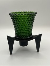 vintage green hobnail glass peg votive cup With DANSK MCM Cast Iron Tripod Base picture