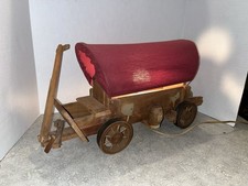 Vintage Wood Covered Wagon Table Lamp Accent Old West 1950-60’s Works Great(365) picture