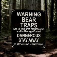 Vintage Porcelain Bear Trap Sign US Forestry Service Wildlife Refuge USA Gas Oil picture