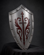 Gothic Silver Knight Shield Steel Leather Heraldic Wall Decor LARP Medieval Gift picture