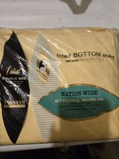 Vintage PENNEYS Double Bed Fitted Yellow 100% Cotton Muslin  NOS picture