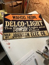 Antique Delco-Light Wahoo Neb Johnson Electric Tin Sign  picture