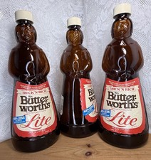 VTG 1980s Mrs. Butterworth's Lite 24 oz Brown Amber Glass Syrup Bottles Lot of 3 picture