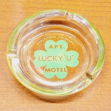 Vtg Lucky U Motel Ashtray Englewood Colorado Clear Glass MCM Denver Advertising picture