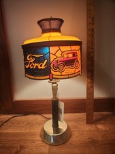 VTG 1970s Ford Dealer Desk Lamp - Tiffany Style Table Light - Faux Stained Glass picture
