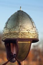 18ga Brass Full Work Medieval Late Conical Spangenhelm Helmet/ Viking Helmet picture