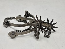 Vintage Western Vaquero Spurs Star Rowel Jingle Bobs Hand Engraved w/ Straps picture