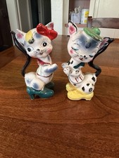 Vintage Japan Anthropomorphic Cat Salt and Pepper Shakers 1950s Kitsch picture