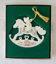 Lenox 1988 Baby’s First 1st Christmas Rocking Horse Teddy Bear China Ornament picture