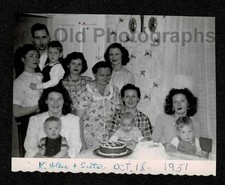 1951 2 BIRTHDAY CAKE FAMILY FRIENDS BABIES KITCHEN OLD/VINTAGE PHOTO- J797 picture