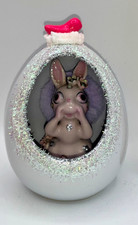 Vintage Ceramic Diorama Egg Pink Rhinestone Bunny  Deb O. Original Designs OOAK picture