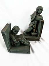 Vintage 1962 Universal Statuary Corp Asian Children Figures Bookends blue Green picture