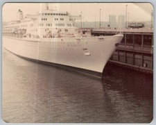 Vtg Color Snapshot Oceanic Ocean Liner Cruise Ship Docked Port Harbor Pier 1970s picture