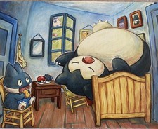 Pokemon Snorlax & Munchlax Van Gogh Giclée - With COA - IN HAND 45x35 Canvas picture