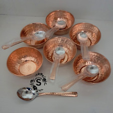 Antique Traditional Serving Pure Copper Bowls, Tableware Dinnerware With 6 Spoon picture
