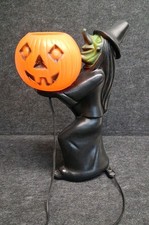 Vintage Halloween 1960s BLACK WITCH Tico GREEN FACE  Jack-o’-lantern BLOWMOLD  picture