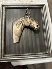 Vintage 3 Dimensional Bronze Brass Horse head bust Statue Framed 3-D MCM Dodge?? picture