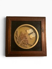 Vintage 1970s Framed Glass Butterfly Floral Scene picture