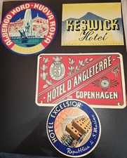 FOUR (4) VINTAGE TRAVEL LUGGAGE DECAL LABEL ORIGINAL 1920's - 1930's picture