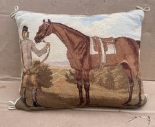 Vintage Katha Diddel NEEDLEPOINT PILLOW Equestrian Horse Rider Velvet Back picture
