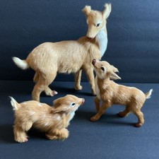 Set Of 3 Vintage Deer Figurines, Real Fur & Glass Eyes, MCM Decor Mother & Child picture