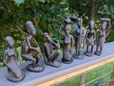 Vintage Hand-Carved African Ebony Wood Tribal Statues Kenya, Lot Of 7 picture