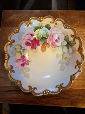 Antique Signed Löffler Vienna Austria Hand Painted Rose Porcelain Serving Bowl picture
