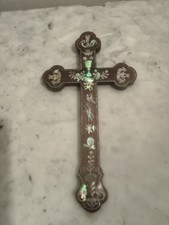 Antique Indochina Tonkin Apostolic Cross 19thC Mother of Pearl Rosewood 28.5cm  picture