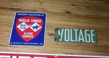 Lot Of 2 Vintage Enameled Porcelain Signs Wells fargo Voltage picture
