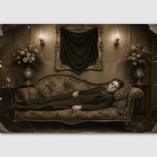Boy Parlor Photo Print Post Mortem Flowers Antique Victorian Covered Mirror 81 picture