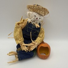 Vintage Fall Scarecrow Figurine with Pumpkin Rustic Autumn Harvest Decor Farm picture