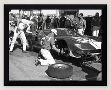 12X9.5 FRAMED COBRA PIT CREW WORKING A 1964 FORD GT40 REPRODUCTION PRINT picture
