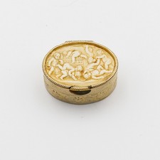 Vintage Italian Carved Cherub Angels Brass Pill Box Made Italy Oval 1.375
