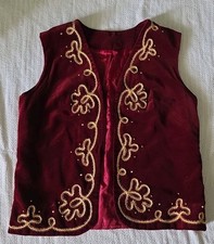 Vintage Bohemian Velvety Vest Tunic Burgundy Gold Embroidered Velvet Silk Size S picture