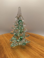 Vintage Garden Ridge Clear & Green Ribbon Swirl Glass Christmas Tree 6” picture