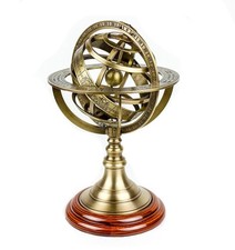 Antique Vintage Zodiac Armillary Brass Sphere Globe Wooden Display Pirate's picture