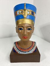 Pharaoh Egyptian Queen Statue Nefertiti Hand painted Ceramic Bust 10.5” Tall picture