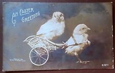 RPPC Easter Chick Pulls 2nd Chick in Wicker Cart Rotograph Vintage Postcard 1907 picture