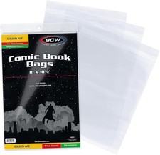 100 Golden Age Thick Comic Book Bags Resealable 2 Mil Thin Sleeve BCW Holders picture