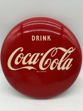 c.1950s Original Vintage Coca Cola Button Sign Metal 12 Inch Soda Coke picture