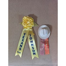 1964 LBJ Presidential Campaign Pin Ribbon Texans For Johnson Cowboy Hat Lot picture