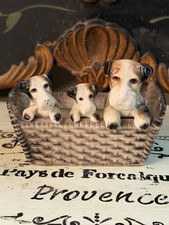 VTG Napco Japan 3 Terrier Pups Peering Out of a Basket Small Ceramic Planter picture